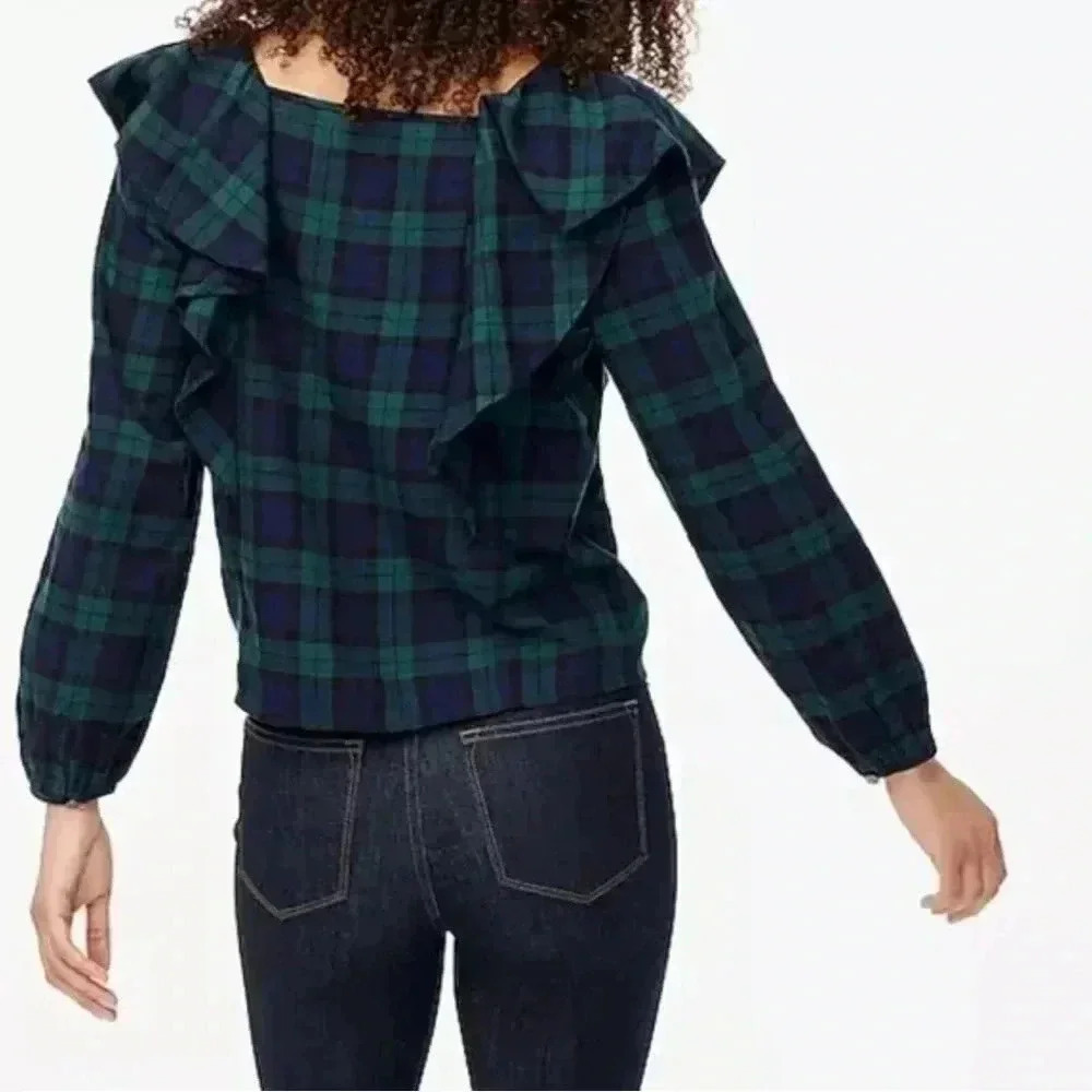 NWT J. Crew Flannel Squareneck Ruffle Top size Medium - Picture 3 of 7